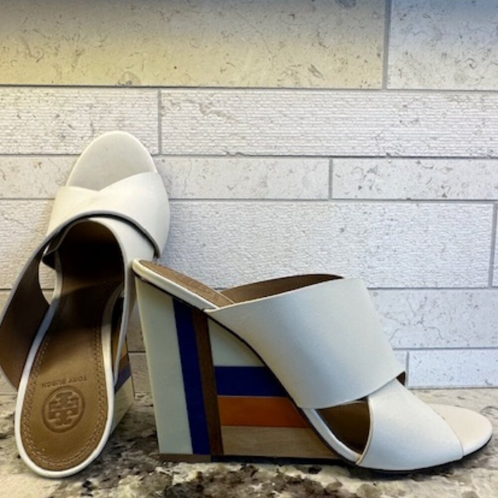 Tory Burch Color Block, Peep-Toe Wedges